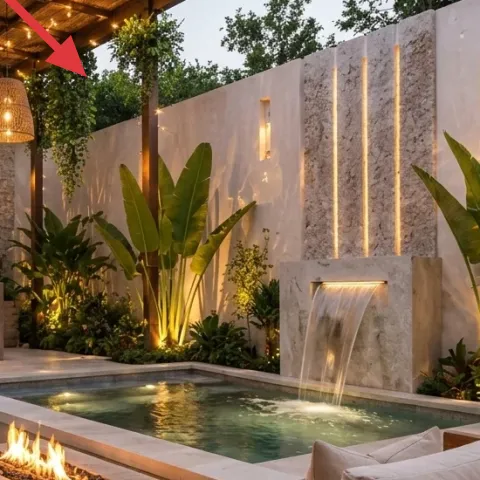 rattan pendant lamp hanging from the pergola