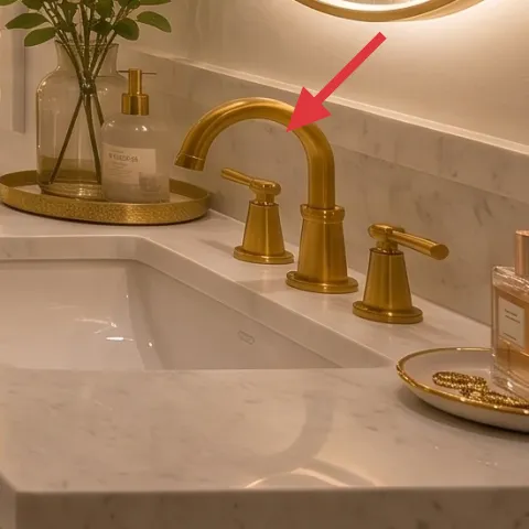 decorative tray on vanity countertop