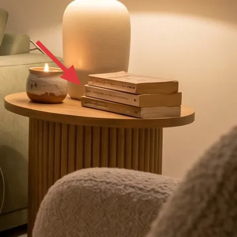 plug-in table lamp with beige drum shade