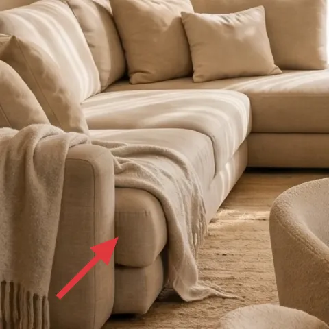 Throw blanket (beige, draped over sofa arm)