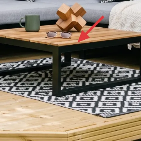 Rectangular outdoor coffee table with wood top