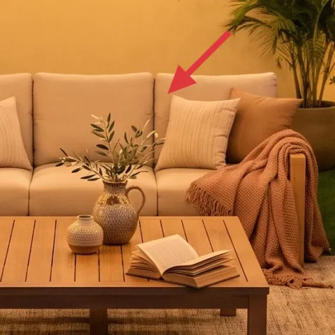 outdoor sofa with cream cushions
