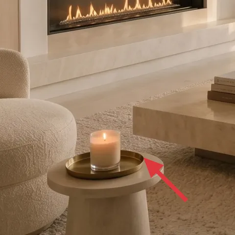 lit candle on small round tray