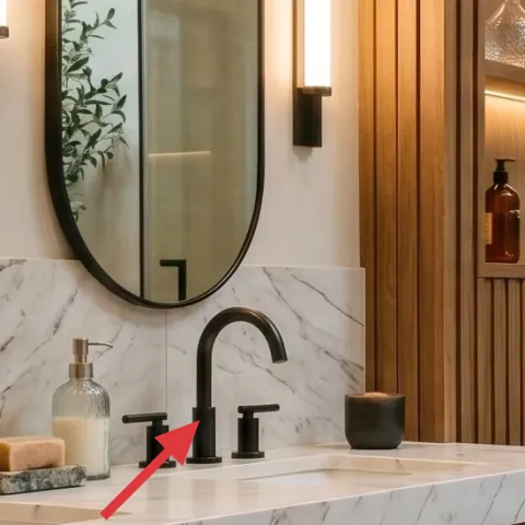 Decorative ceramic dish on the vanity counter