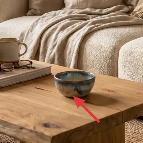 decorative tray on coffee table, neutral ceramic