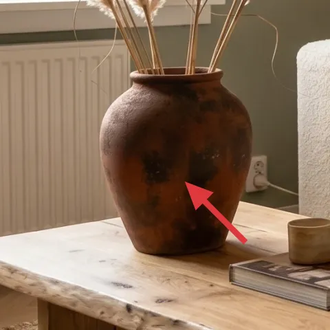 terra-cotta vase with pampas grass stems