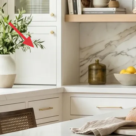 indoor plant in a white pot on the left counter