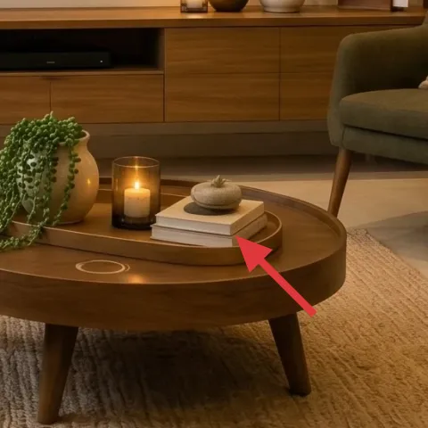 round wooden tray with candle