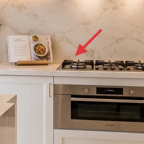 Decorative book stack on countertop