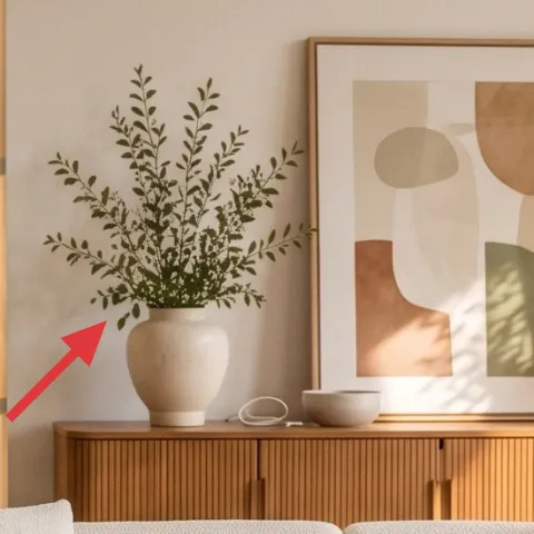 White-shade table lamp on the sideboard
