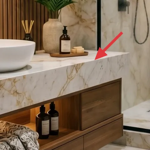 light wood tray on the marble counter