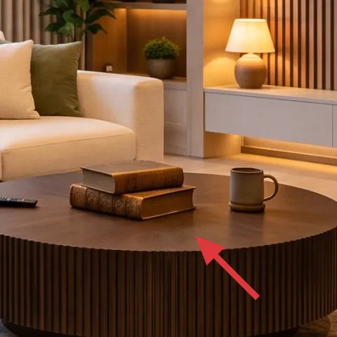 Round ribbed wood coffee table