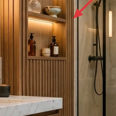 Soap bottles and bar soap on vanity