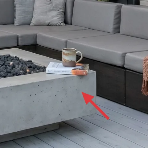 concrete coffee table with fire-bowl insert