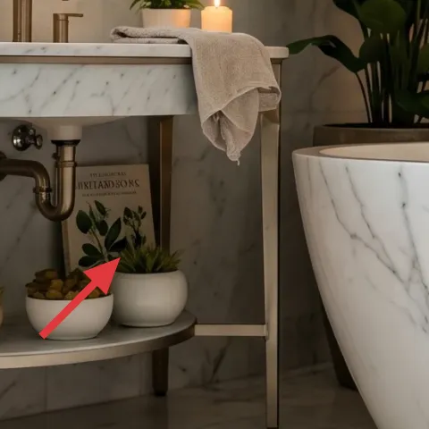 books on vanity shelf