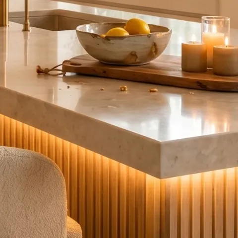 glass jar candle set on countertop