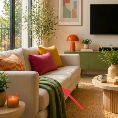 green throw blanket on sofa