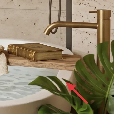 monstera plant leaves in the bottom-right corner
