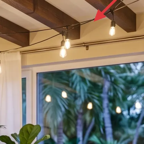 ceiling string lights with visible bulbs