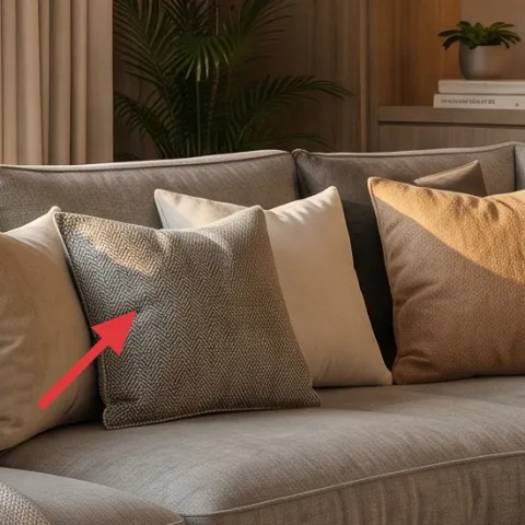 cream throw pillow with stitched texture
