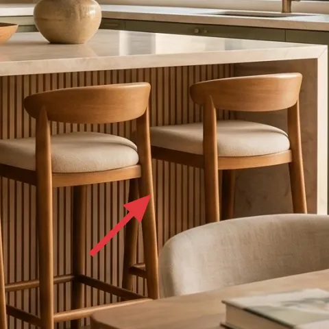 wood bar stool with beige seat cushion