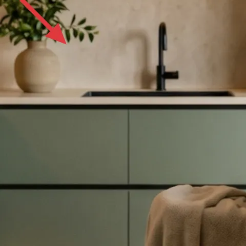 Small indoor plant in tan ceramic pot