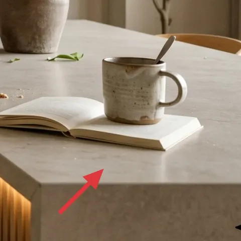 Decorative book stack on countertop
