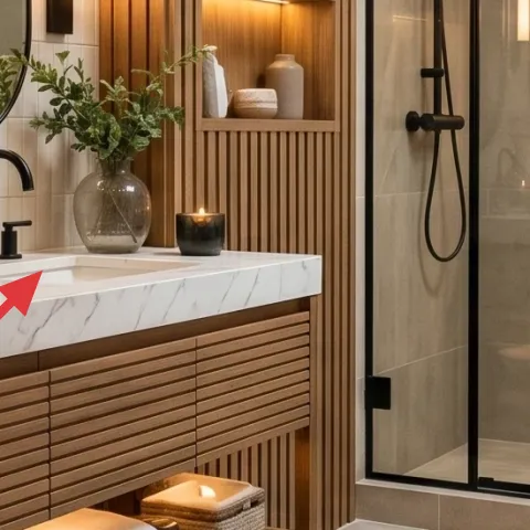 wood tray on vanity