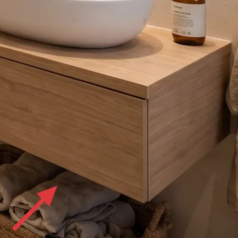Woven storage basket with folded towels