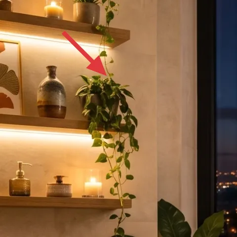 floating shelves with warm LED strip lighting