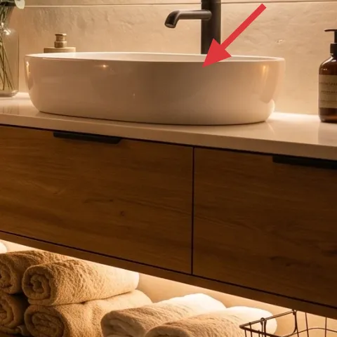 bath vanity with two sinks and drawers