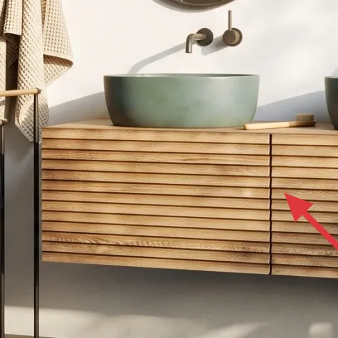 Small wooden tray on the vanity counter