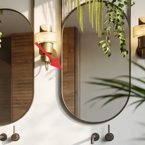 Arched mirror towel styling setup (mirror reflection accent)