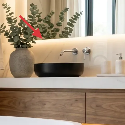 beige vase with eucalyptus stems