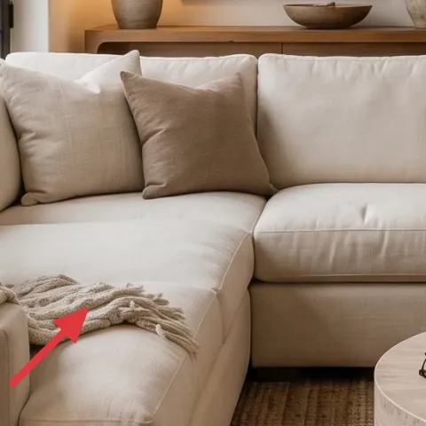 Cream throw blanket on the sofa