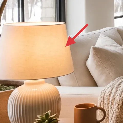 Table lamp with cream drum shade on side table