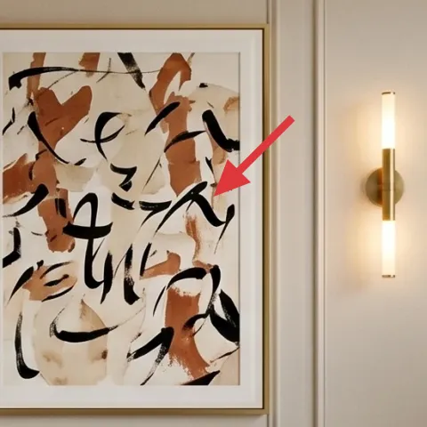 Large framed abstract artwork above the sofa